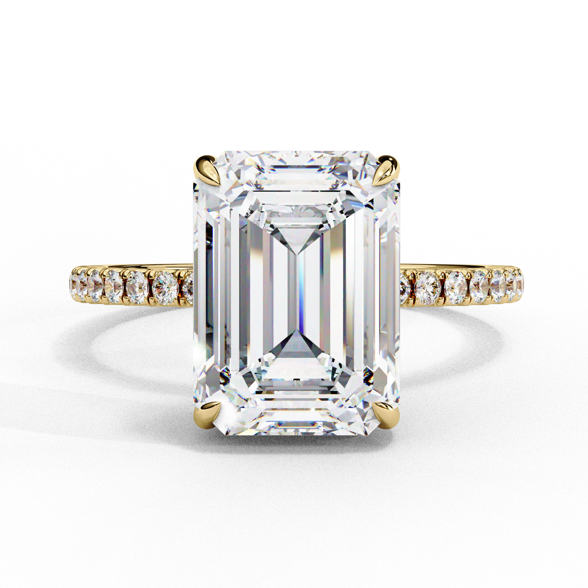 Elegant Emerald Cut Lab Grown Solitaire Ring With Pave Band